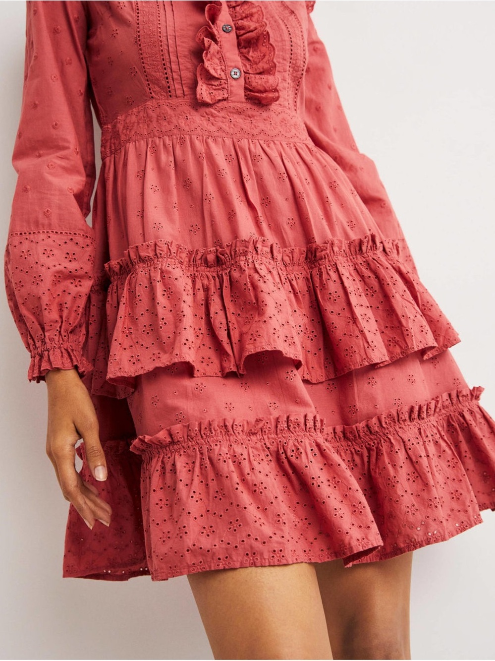 Boden Mixed Broderie Shirt Dress Dusty Red Pink Size 4 - Picture 4 of 16